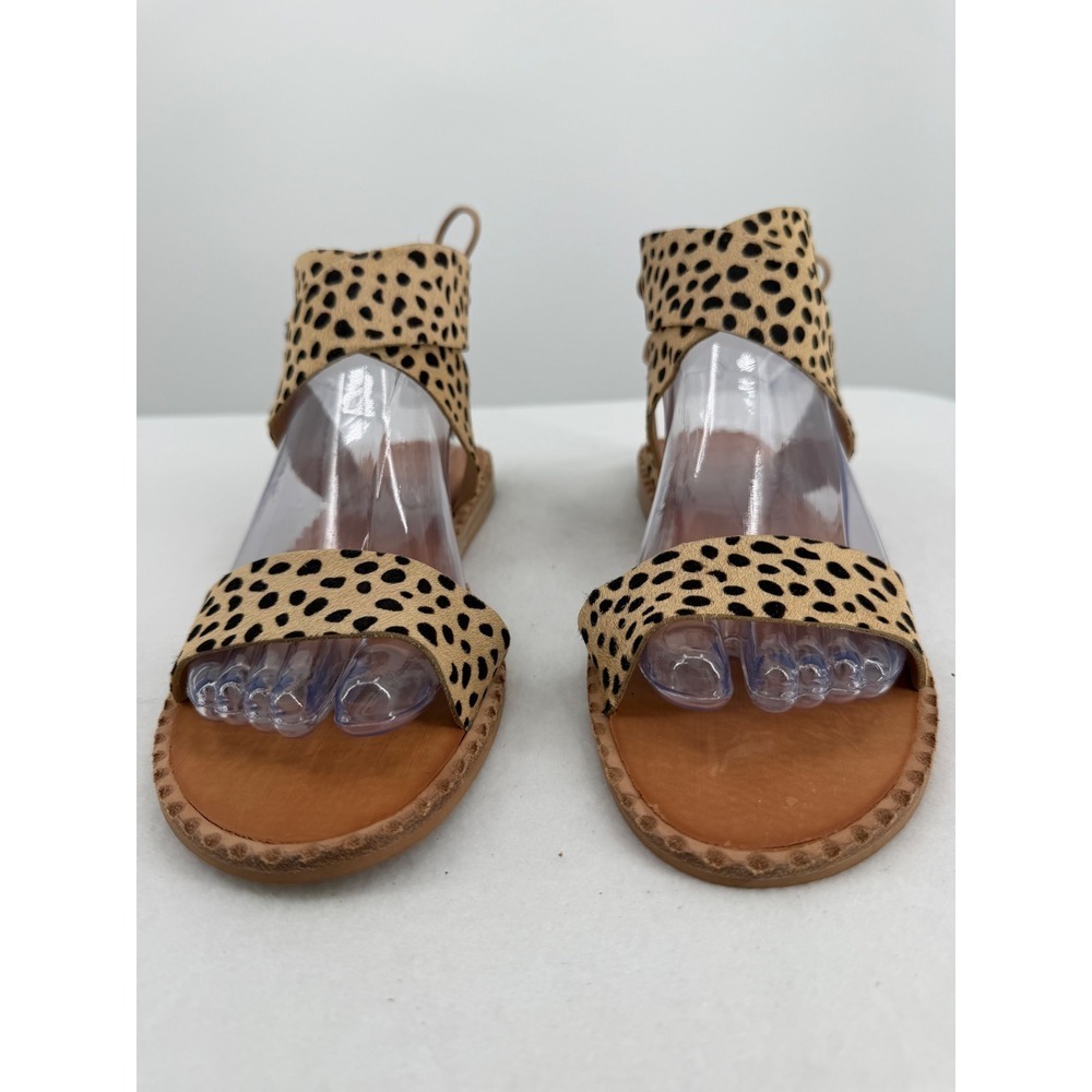Dolce Vita Cheetah Calf Hair Ankle Wrap Lace Up Flat Sandals Womens 8 Tan Black - Picture 4 of 10